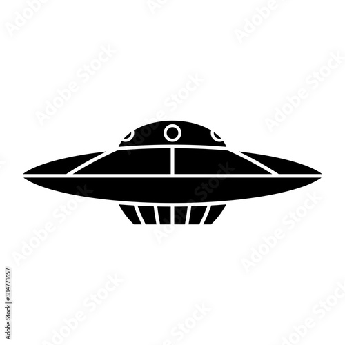 Fototapeta Naklejka Na Ścianę i Meble -  Ufo icon. Flying saucer. Black flat silhouette. Vector graphic illustration. The isolated object on a white background. Isolate.