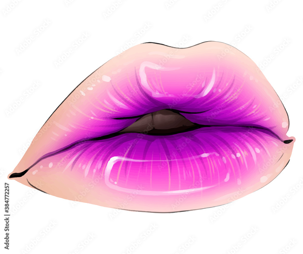 Hand Drawn Parted Sexy Lips In Pink Color Vector Parted Sexy Lips Pink Lip Color Gloss