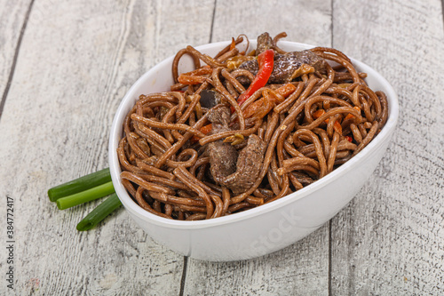 Wok - soba with beef and wegetables photo