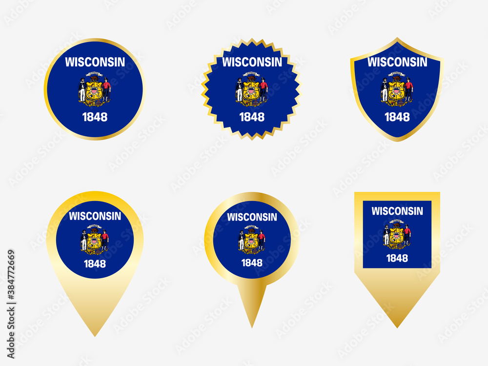 Vector flag set of Wisconsin, US state