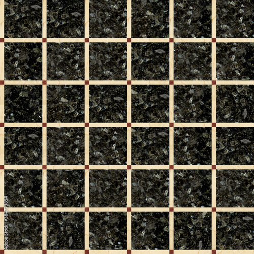 Tiles made of natural polished stone. Mosaic made of marble and granite. Element for interior design. Seamless texture