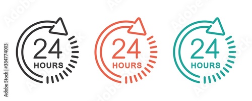 24 hours clock arrow icon. symbol work time, delivery and service time, isolated on white , vector icon Illustration