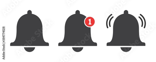 Notification bell icon isolated on white background. ringing bell and notification for clock and smartphone, alarm alert, vector Illustration