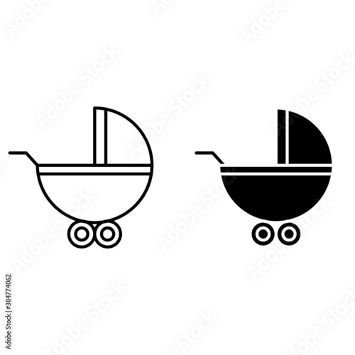 Baby carriage icon vector set. pram illustration sign collection. trolley symbol.