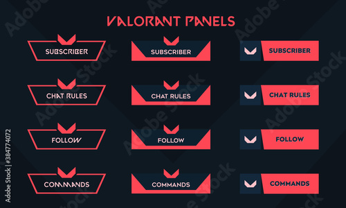 Stream Overlay Panels 3 Styles Orange and Black theme. Shooter Game Minimalist Geometrical Design, Vector Illustration	