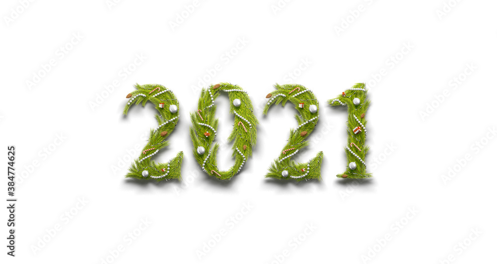 Decorative 2021 numbers, christmas font mock up isolated Decorative 2021 numbers, christmas font mock up isolated