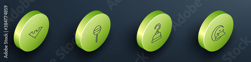 Set Isometric Flying bat, Lollipop, Pirate hook and Moon and stars icon. Vector.