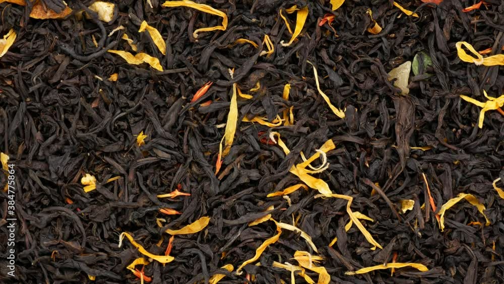 Black tea with calendula petals. Black tea, rotation. Black tea with calendula petals. Black tea, rotation.