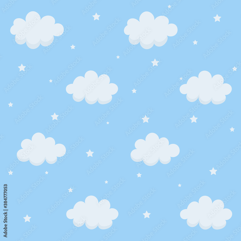 Seamless pattern with clouds, stars.
