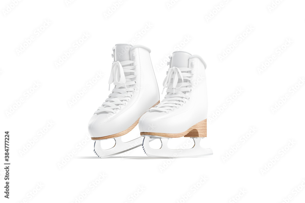 Blank white ice skates mock up on tiptoe, half-turned view Stock ...