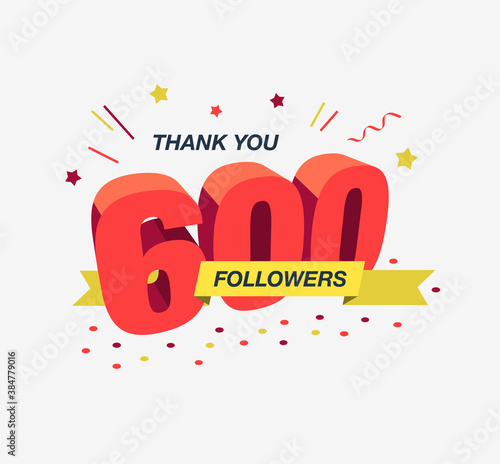 Thank you 600 social media followers, modern flat banner. Easy to use for your website or presentation.