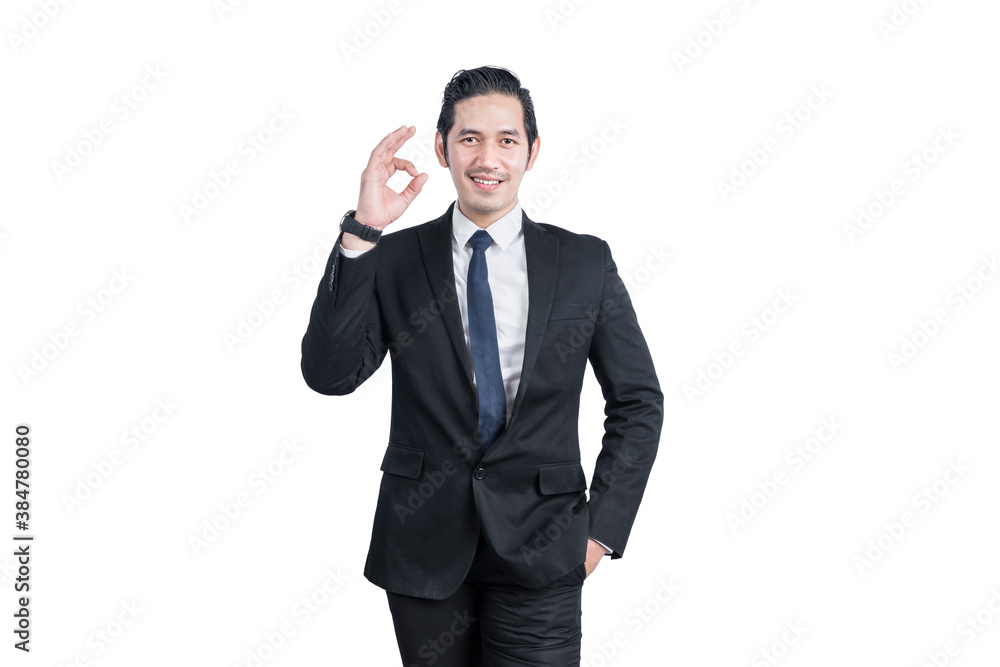 Asian businessman showing an ok sign with his hand
