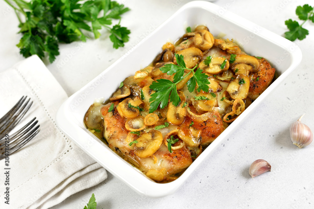 Stewed chicken breast with creamy mushroom sauce Stewed chicken breast with creamy mushroom sauce