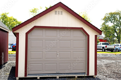 white new detached garage
