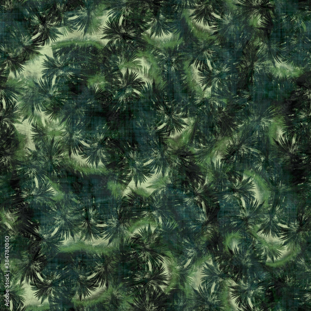Fototapeta Green tropical palm tree leaves seamless pattern. High quality illustration. Vivid, detailed, and highly textured graphic design. Trendy jungle foliage for fabric or repeat surface design.