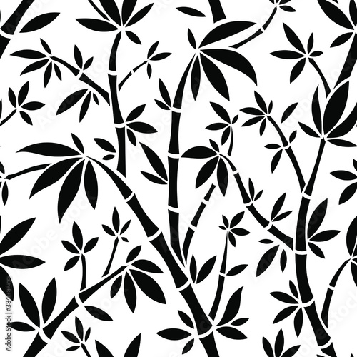 Vector Black and White Bamboo Silhouette Seamless Pattern