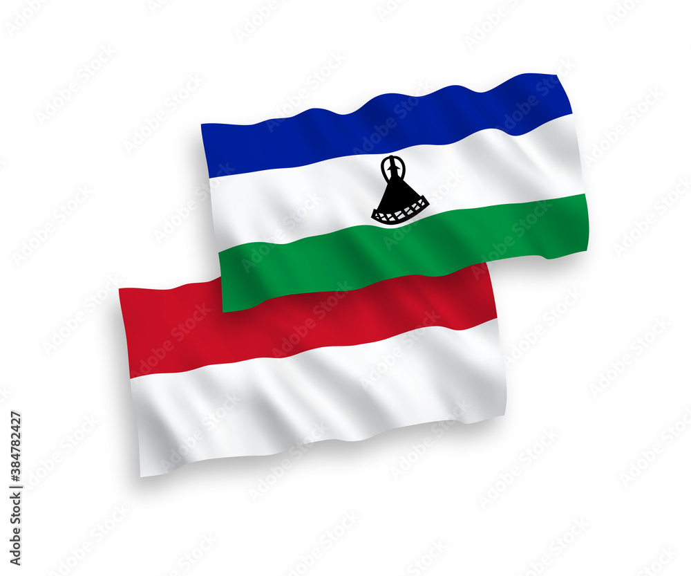 Flags of Indonesia and Lesotho on a white background Flags of Indonesia and Lesotho on a white background