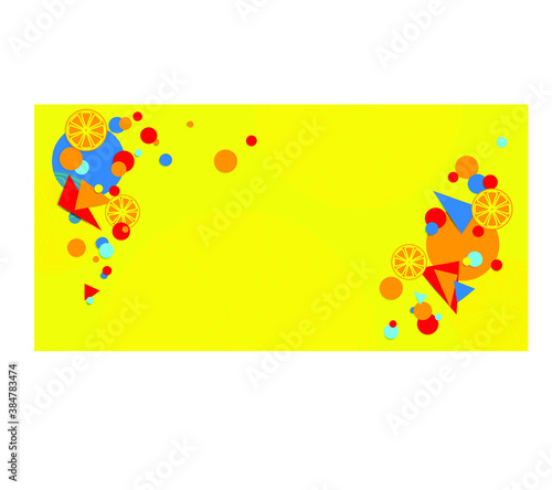abstract background with oranges and colorful figures on a yellow background