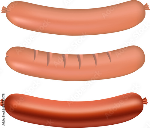 The sausages isolated on the white background.