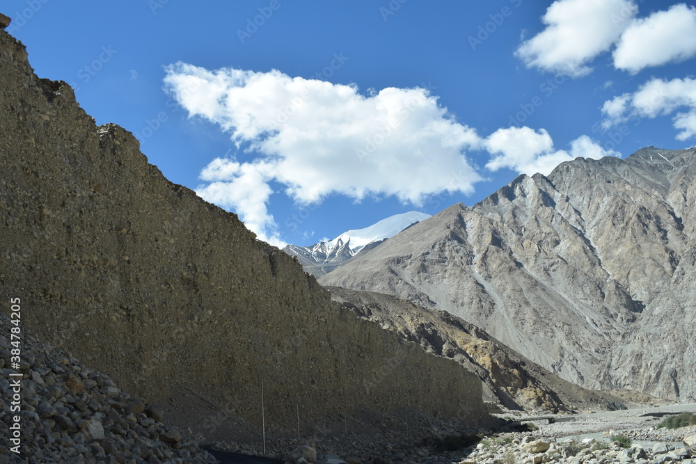 landscape with snow and clouds roads along with shyok river Leh Ladakh 