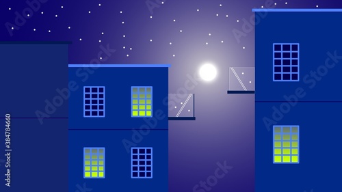 Two Imaginary Buildings At Beautiful Night (Illustration)