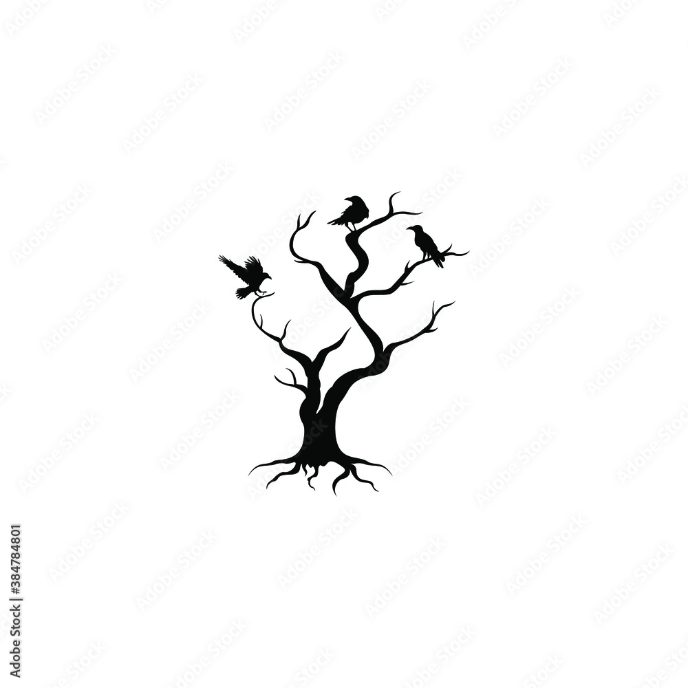 raven crow tree logo vector icon raven crow tree logo vector icon