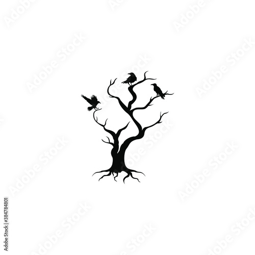 raven crow tree logo vector icon