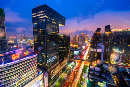 Photography Rama IX Intersection on a rainy day with heavy traffic in Bangkok, Thailand