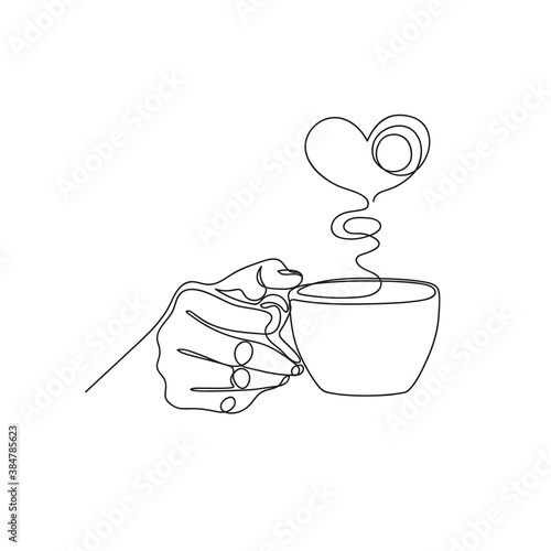 Hand cup and heart. Cup of tea. Tea party