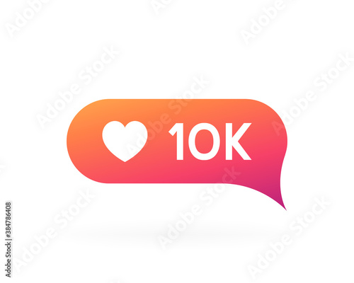 Notification counter badge. Social media label with 10k followers, comments or likes. Vector illustration
