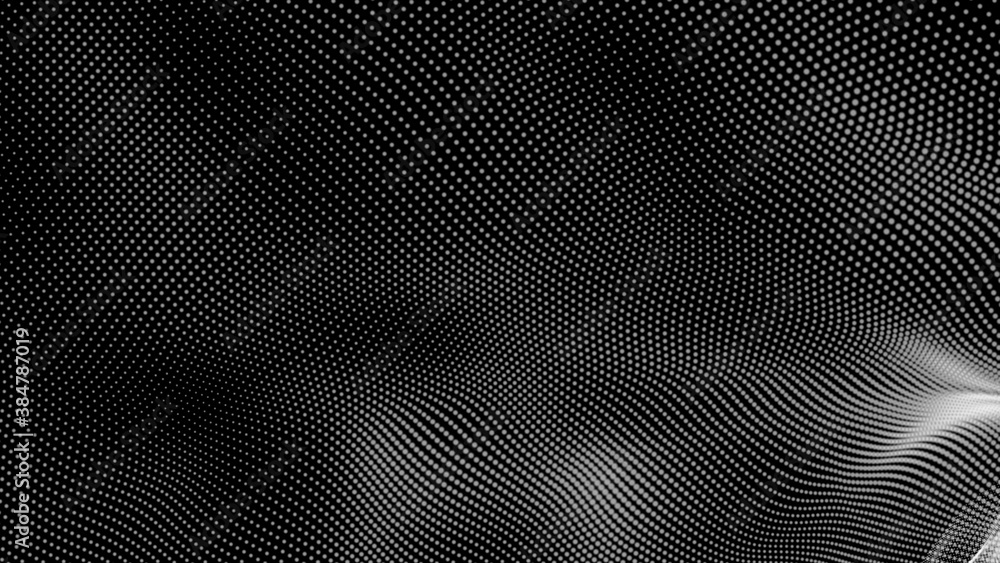 Dot white black wave technology texture background. Abstract big data digital concept. 3d rendering.