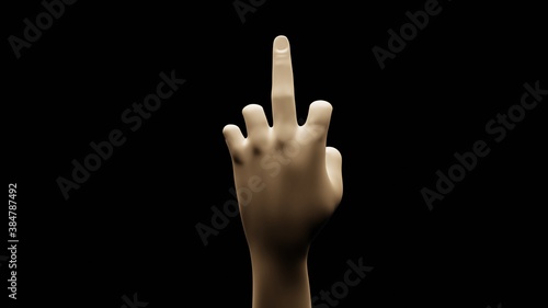3d of "fuck you" hand isolated on black background