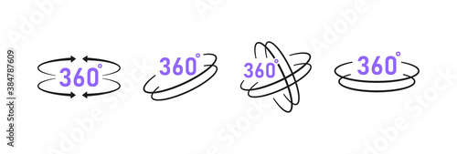 360 degrees view icon set. Logo design for video, panoramic images and virtual reality. Vector illustration