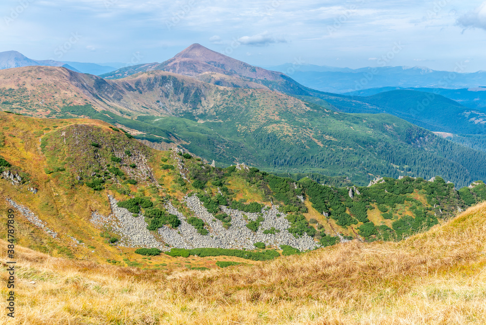 Carpathian landscape. Mount Hoverla.
Rocks in the foreground