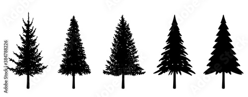 もみの木、クリスマスツリーの素材セット（シルエット）