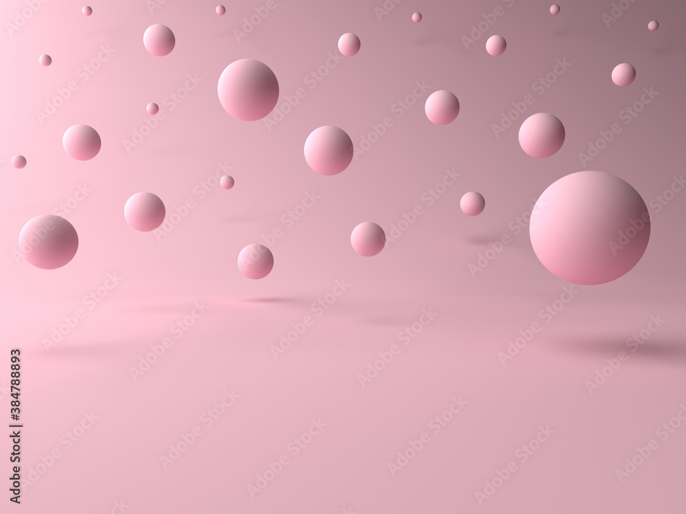 3D rendering. Minimal abstract scene with Spherical objects floating on many pink backgrounds. Independent floating round object, Isolated on pink background. Display product, illustration.