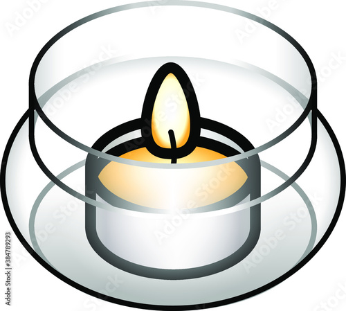 A tealight candle in a glass holder.