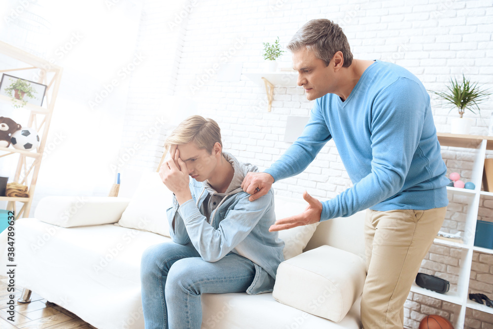 Dad punishes son who did not obey his house. Dad punishes son who did not obey his house.