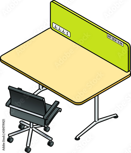 A vacant hot desk with a chair, power points, phone and network connectors.
