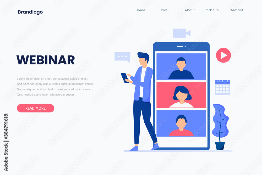 Video conference illustration landing page. Illustration for websites, landing pages, mobile applications, posters and banners. Video conference illustration landing page. Illustration for websites, landing pages, mobile applications, posters and banners.