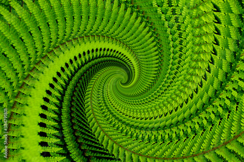 Abstract background of green spiral spinning vortex 