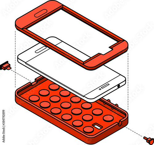 Ruggerdizing your cellular phone with a two-part dust-proof case. Orange/red version.