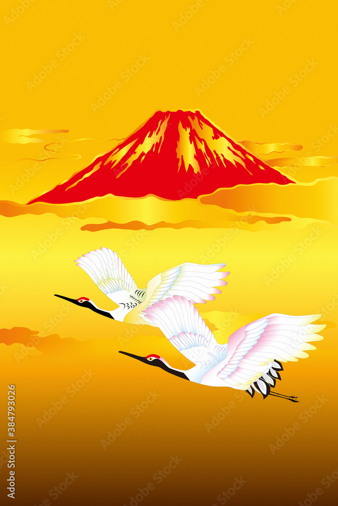 富士山と鶴