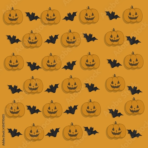 halloween pattern with pumpkins and black bats