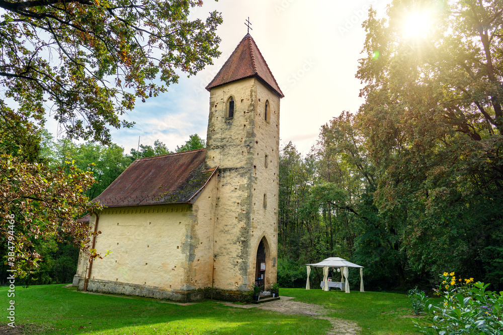 Beautiful little old catholic Trinity church in Velemér Őrség national park
