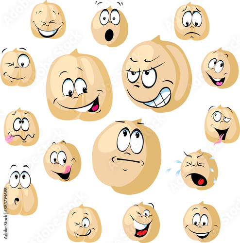 Chickpea Seeds Cartoon Vector Funny Illustration with many Facial Expressions