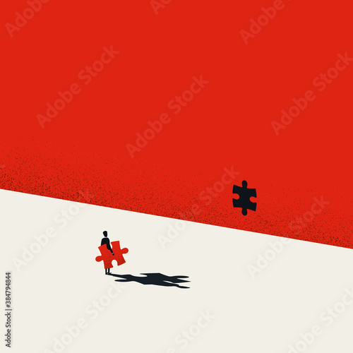 Business solution vector concept with businessman completing puzzle. Symbol of success, creativity.