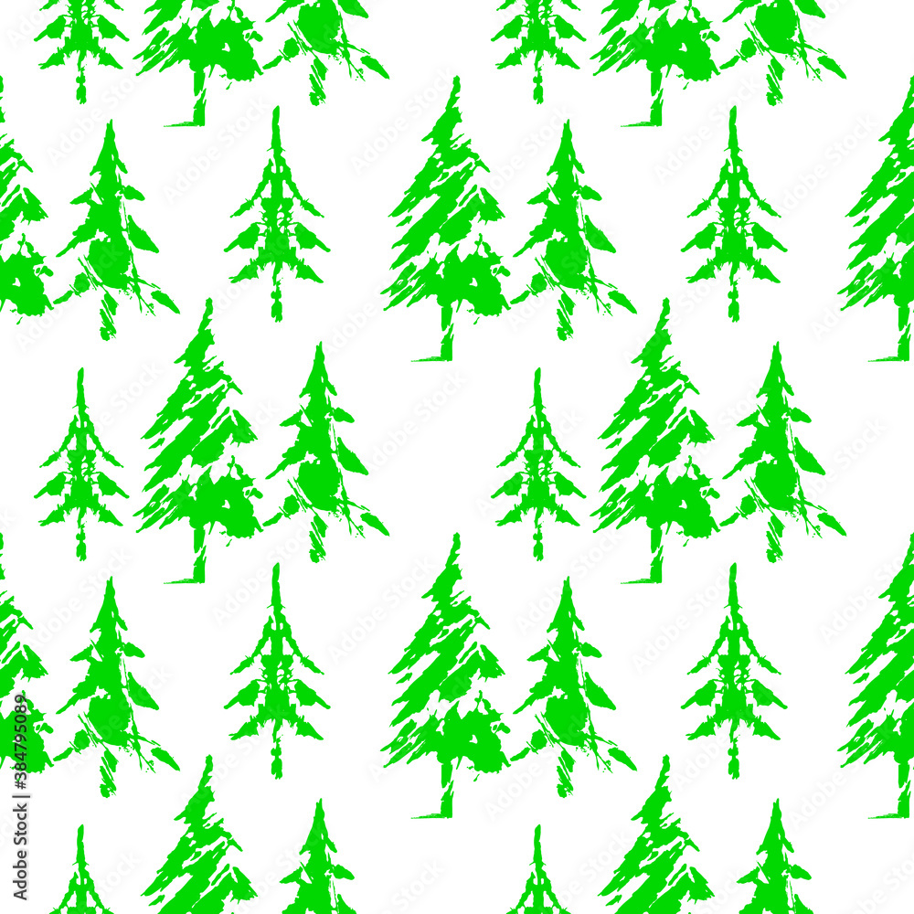 Green Christmas trees in the forest. Seamless pattern. Vector Illustration .