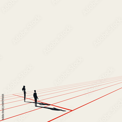 Business race and competition vector concept. Symbol of corporate career development, man vs woman.