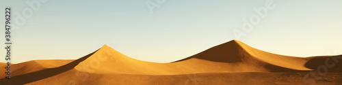 Empty Sahara desert with sand dune at sunset